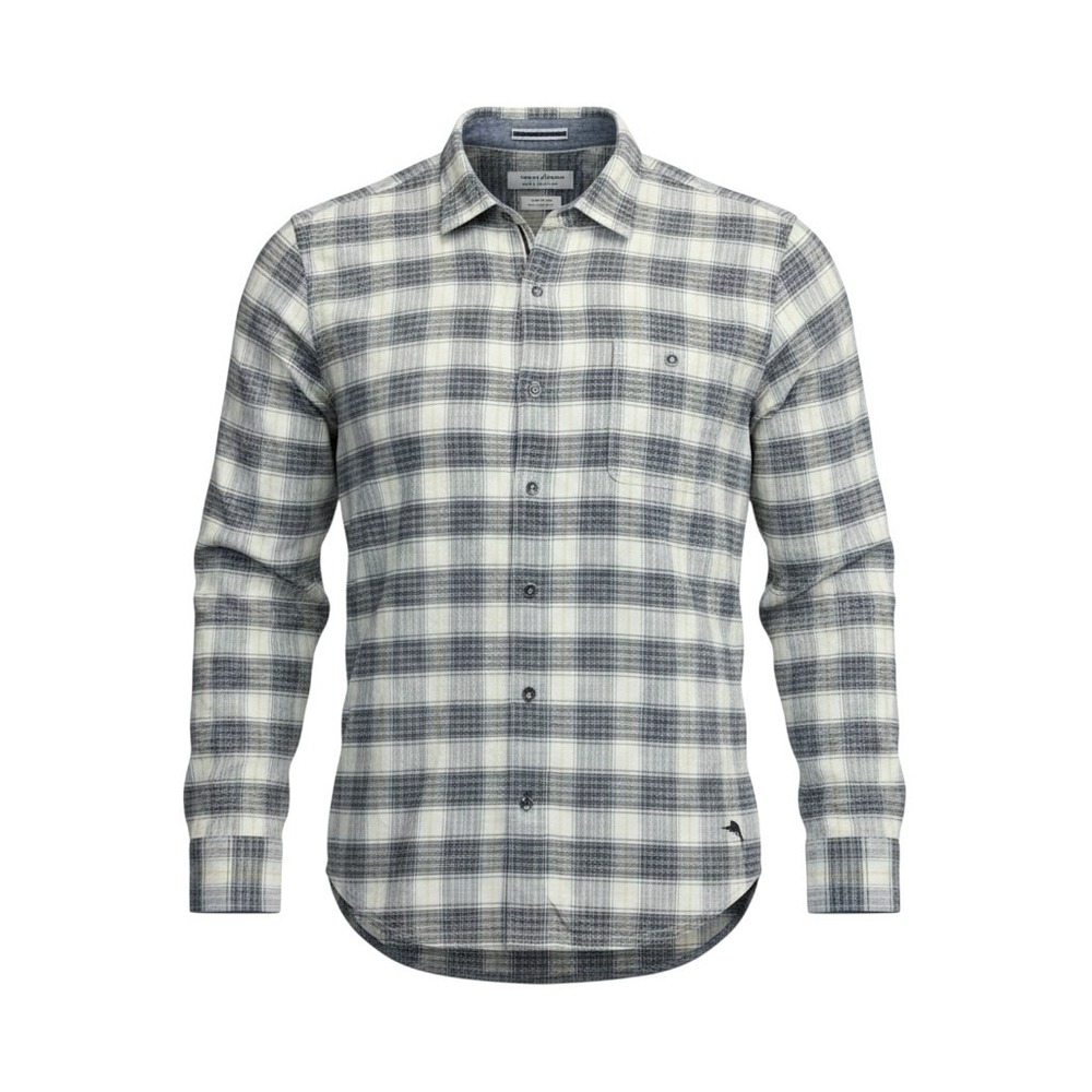 Tommy Bahama Mens XLT Canyon Beach Flannel Shirt Grey White Plaid Long Sleeve - Picture 2 of 11